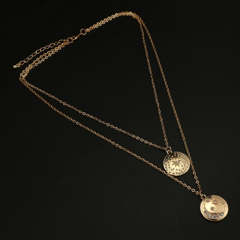 Layered Double Star Coin Necklace - Picture 2 of 7